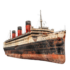 Fototapeta premium Front view of a weathered and rusted old ship on a transparent background