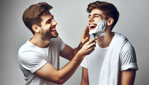 Padre Ense&ntilde;ando a su Hijo Adolescente a Afeitarse: El Primer Paso hacia la Madurez