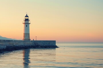 Classic Lighthouse: Minimalist Design, Raw Style, Coastal Setting, High-Resolution Image, Timeless Structure