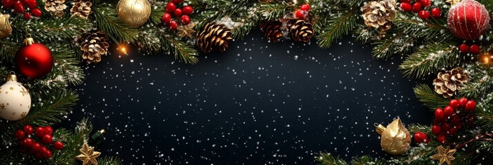 Festive Christmas New Year horizontal banner web poster, header for website. Christmas background