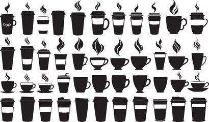 set of coffee cup silhouette