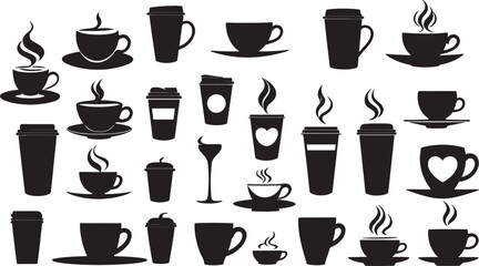 set of coffee cup silhouette