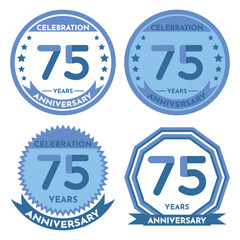 Celebration 75 Years Anniversary - Blue Seals, 4 Variations, Blue and Transparent Seals.