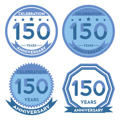 Celebration 150 Years Anniversary - Blue Seals, 4 Variations, Blue and Transparent Seals.