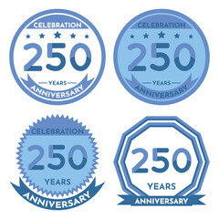 Celebration 250 Years Anniversary - Blue Seals, 4 Variations, Blue and Transparent Seals.