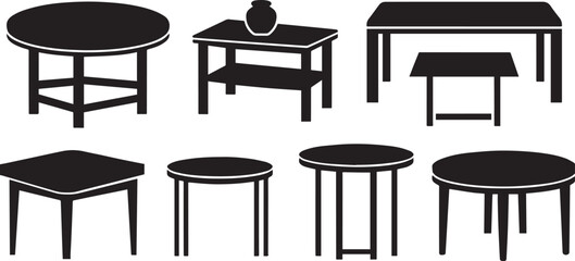 Set of coffee table silhouette isolated on white background