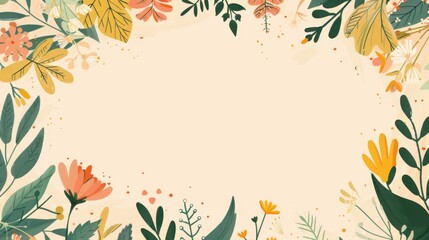 Obraz premium Template featuring a garden party invitation card with botanical borders, isolated on a beige background