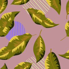 Fototapeta premium Seamless pattern with leaves and geometric shapes. Abstraction. Vector