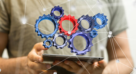 gear system data. Connecting lines and dots.Big data visualization