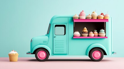 Mobile dessert truck with a vintage, sweet shop design, serving nostalgic treats, sugar rush, retro charm