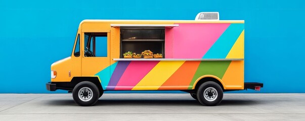 Mobile taco truck with a vibrant, colorful design, serving authentic Mexican street food, fiesta flavors, cultural charm