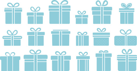 Set of gift box silhouette isolated on white background