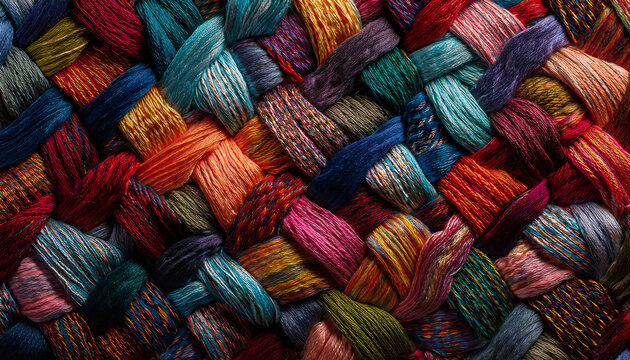 An intricate, woven fabric background with visible threads