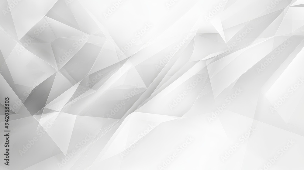 Poster This abstract background features a dynamic interplay of white and grey geometric shapes, creating a sense of movement and depth. The subtle textures and overlapping forms evoke ideas of modern design