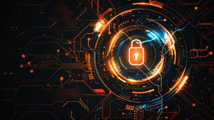 A hightech cybersecurity image featuring a glowing digital lock and dynamic circuit board background, ideal for showcasing modern data protection and information safety in the digital age