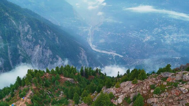 drone shot of mountain valley of kinner kailash