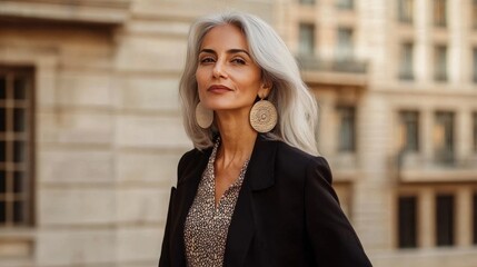 Fototapeta premium Old Latino Woman with Blond Straight Hair creative poster.