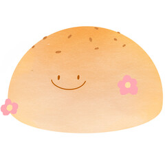 Smiling Bread Bun with Sprinkles and Blossoms on a Soft Golden Surface