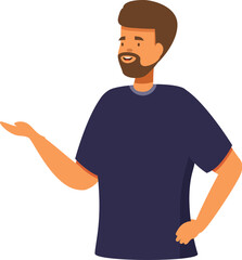 Young man with beard is showing something with his hand
