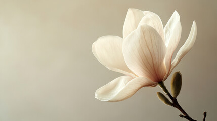 Obraz premium magnolia blossom centered on a light background, with clean lines and ample space for copy