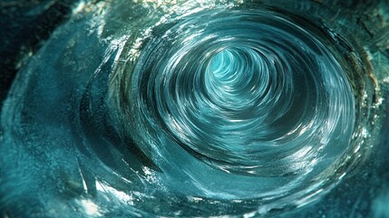 Twisting whirlpool in a glass tunnel, refracted light, surreal reflections, fluid dynamics, high contrast, dynamic movement, intricate details, vibrant energy, immersive experience, photorealistic