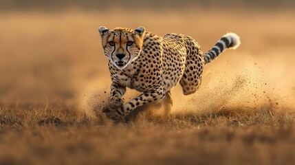 Fast cheetah running across the savannah ideal for depicting the quickness of wild cats