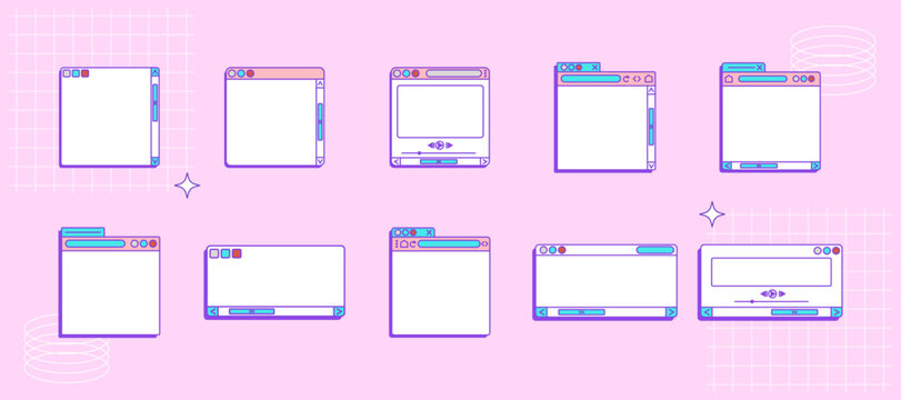 Set of retro computer window ui ux