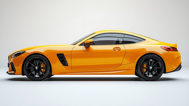 A vibrant yellow coupe with a sleek design and black wheels.
