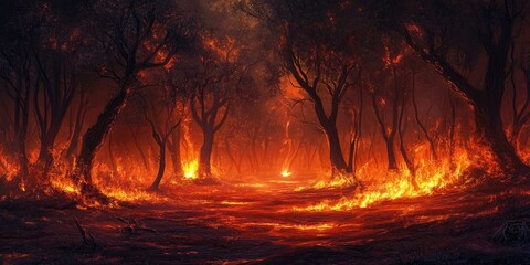A forest engulfed in flames.