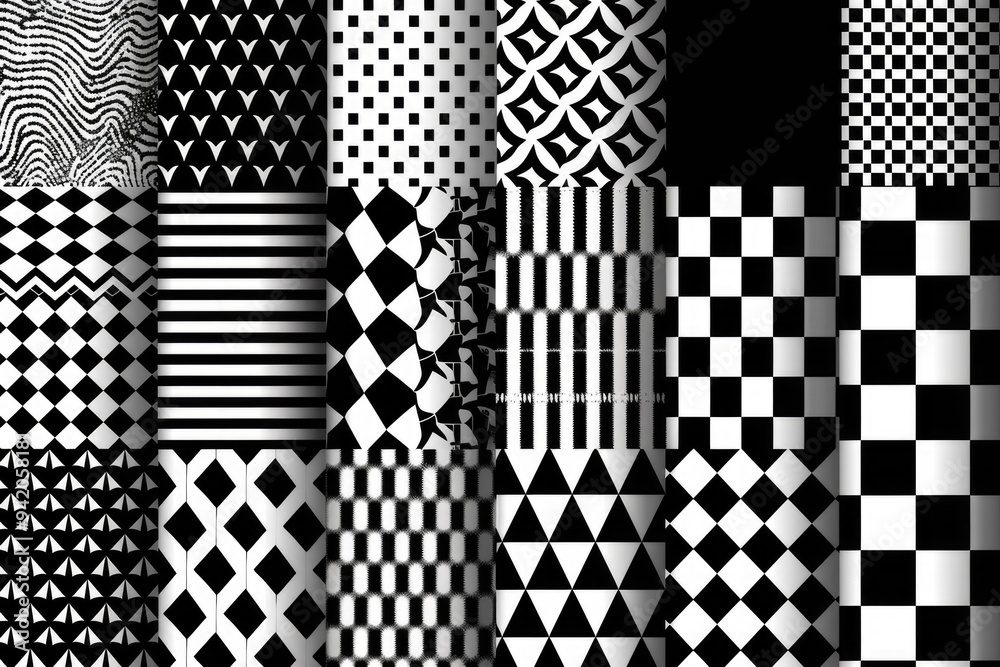 Poster Black and white geometric patterns composition for design and art use