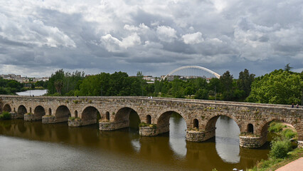 Merida Puente Romana - the longest surviving roman bridge. 755 metres with 62 spans over the...