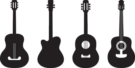 Naklejka premium Set of guitar icon silhouette silhouette isolated on white background