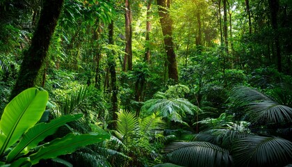 Fototapeta premium lush green rainforest vibrant lush green rainforest background
