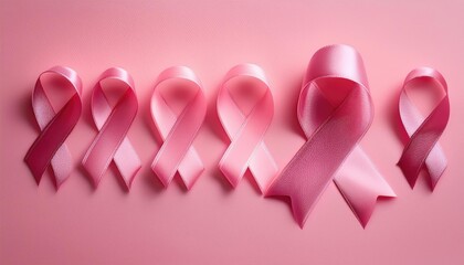 Pink Ribbons October Breast Cancer Awareness month on bright pink background National cancer survivors month, Mother and World cancer day concept