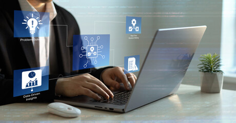 Engineer using laptop for optimization software AI bot with a Comprehensive Guide.Leveraging...