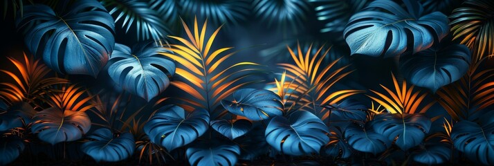 vibrant palm leaves with a dark background, ideal for exotic and nature-inspired designs