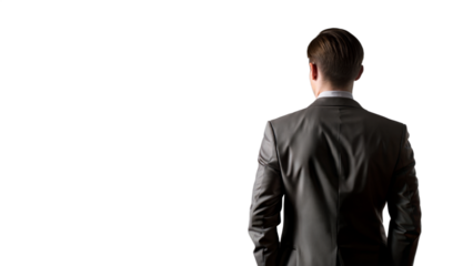 Man in a suit seen from behind, standing with a contemplative pose