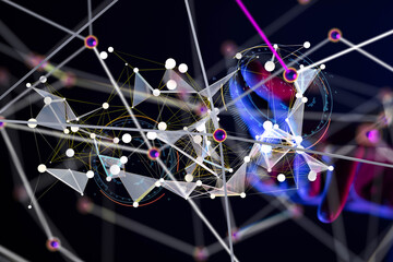 Neural network 3D illustration. Big data and cybersecurity - 3d