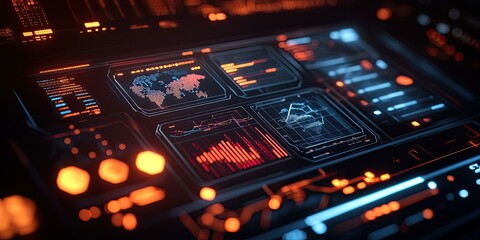 Obraz premium A futuristic digital interface with glowing data.