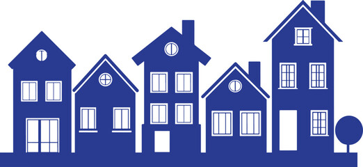 set of houses silhouette isolated on white background
