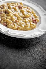 egg pasta spaetzle shape fresh meal food snack on the table copy space food background rustic top view