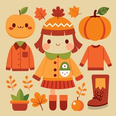 Fototapeta premium a doll collection and a set of autumn clothes for a doll