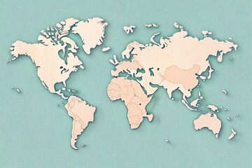 Simple, modern, and elegant world map illustration in soft pastel colors, featuring subtle topographic details and delicate lines, perfect for minimalist designs and backgrounds.