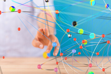 Global network. Blockchain. 3D illustration. Neural networks and artificial intelligence. Abstract ...