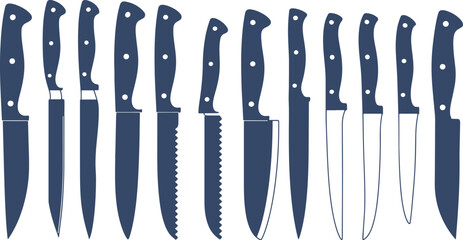 Set of knife silhouette isolated on white background