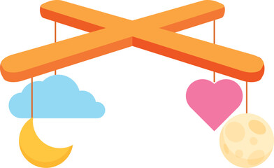 Baby crib mobile with hanging moon, cloud, and heart stimulating a newborn's imagination