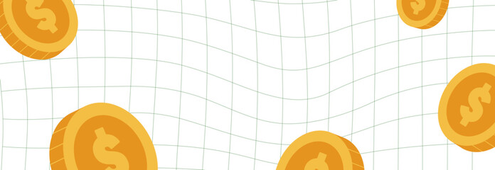 Money and Finance Vector Illustration with Dollar Coins on Grid Background