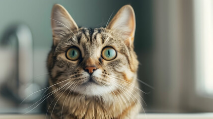 Cat Sitting Counter Next Faucet
