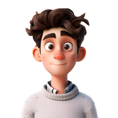 3D rendered cartoon young man avatar with smiley face