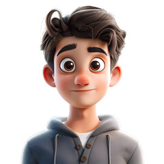 3D rendered cartoon young man avatar with smiley face